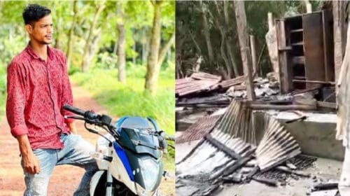 মাদকের টাকা না পেয়ে মাকে বেঁধে ঘরে আগুন ছেলের
